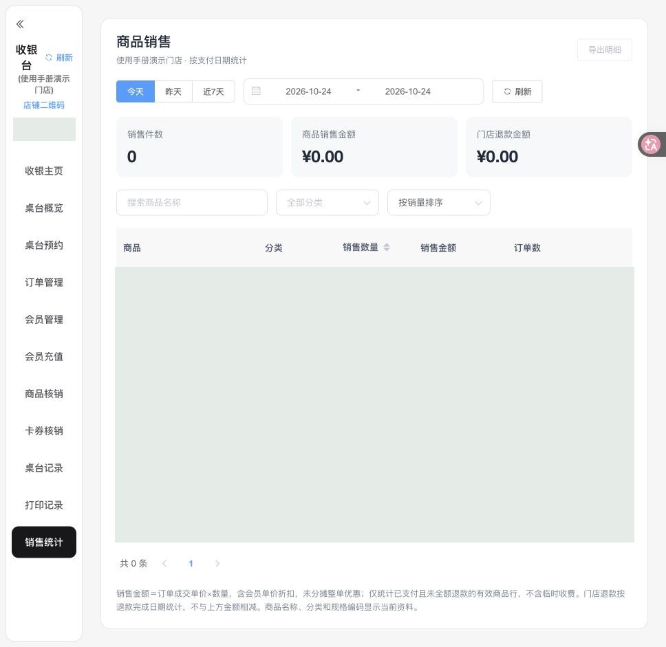 销售统计：店员实际操作页面
