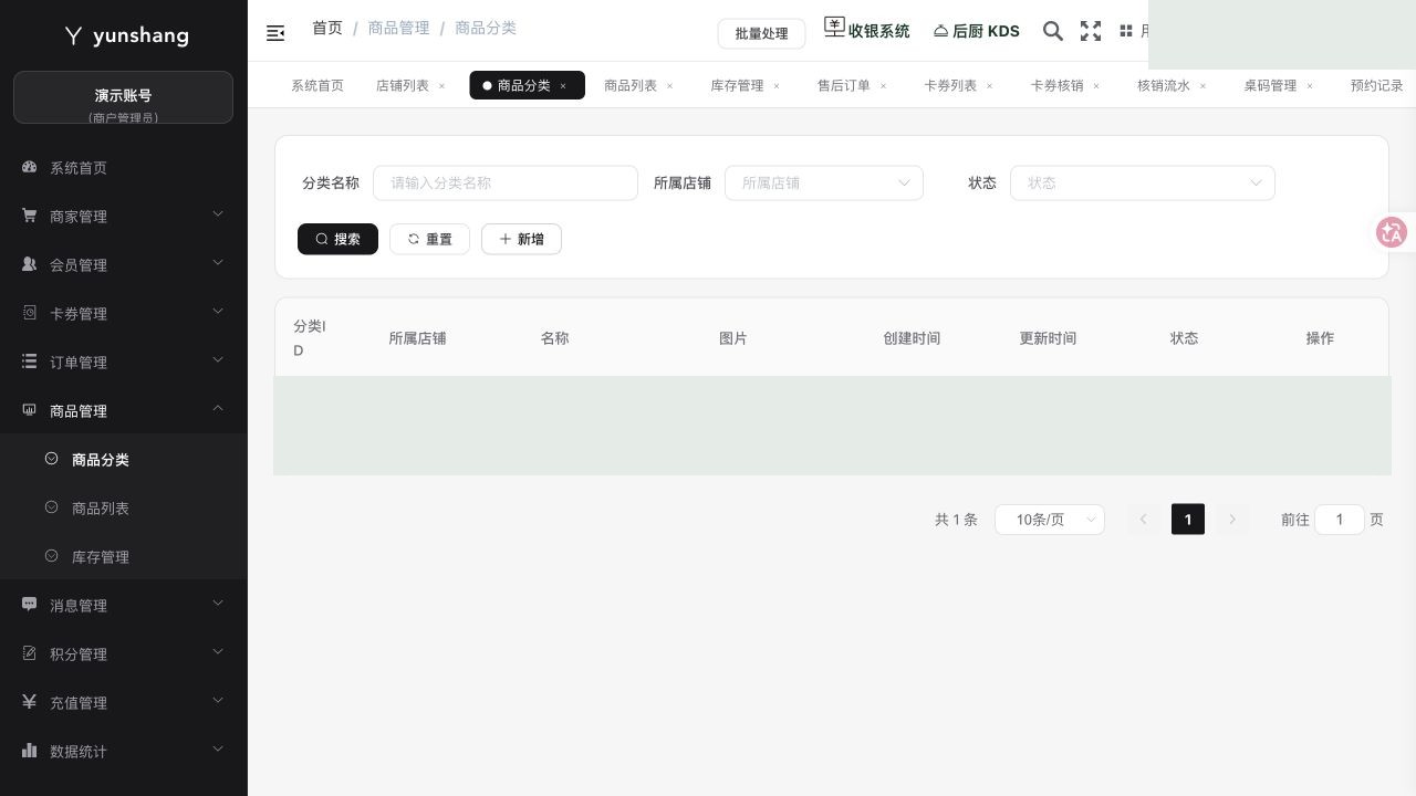 商品分类：真实菜单及操作区